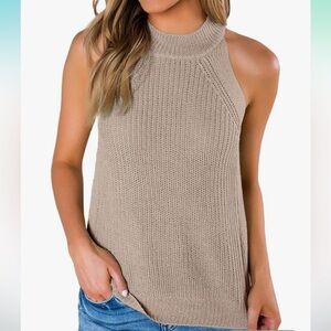 Sleeveless Khaki Colored Sweater Halter Tank Top